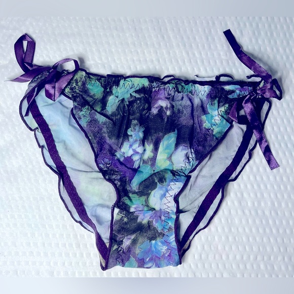 JK7652- Mesh Floral Design, With Open Side-Ties. Size: Small - Picture 1 of 4